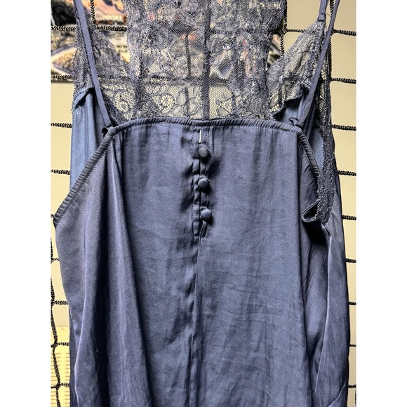 Women's Mango Lace Strappy Navy Cami/Tank Button Detail On Back Medium - Picture 3 of 6